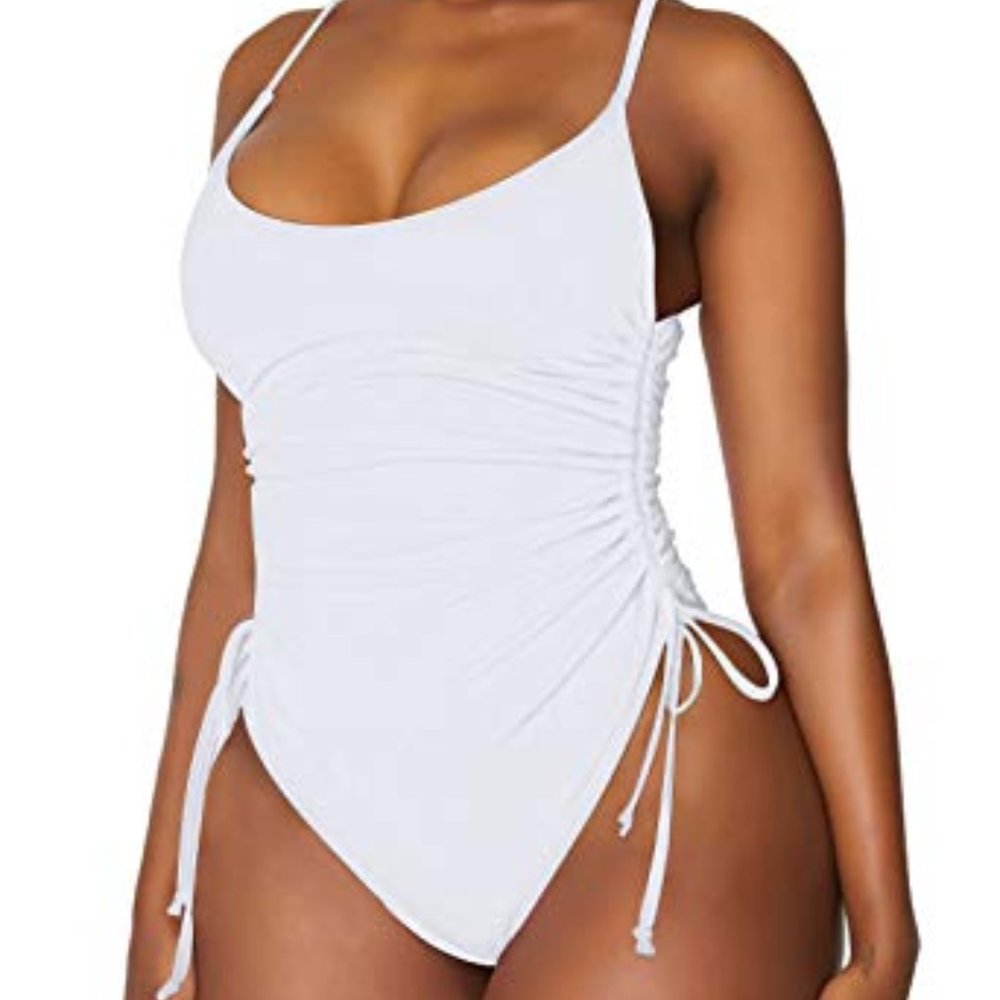 High Cut One Piece Ruched Tummy Control Swimsuit NWOT